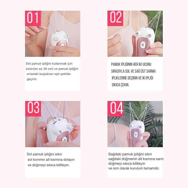 Yüz İpi Epilasyon Cihazı – Otomatik Yüz Tüyü Alma Makinesi, Ağrısız ve Hassas Epilasyon (USB Şarjlı)