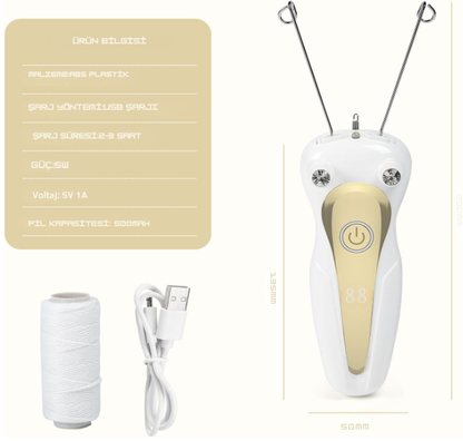 Yüz İpi Epilasyon Cihazı – Otomatik Yüz Tüyü Alma Makinesi, Ağrısız ve Hassas Epilasyon (USB Şarjlı)